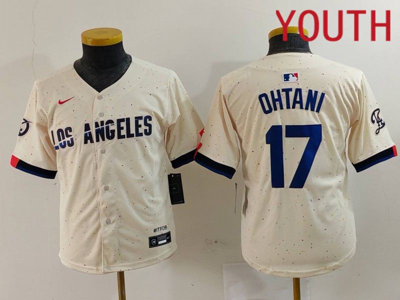 Youth Los Angeles Dodgers #17 Ohtani Cream Fashion Nike Game MLB Jersey style 7015